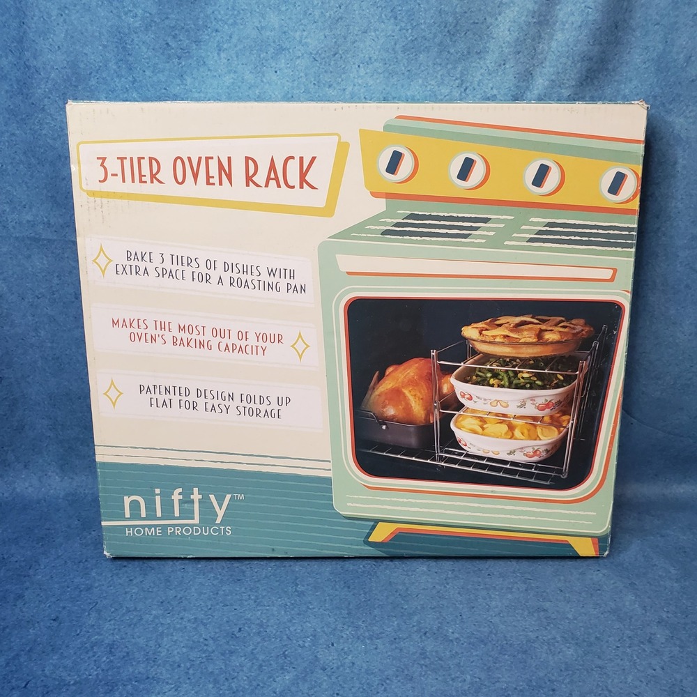 Nifty Home Products 3 Tier Oven Rack Foldable Chrome Kitchen Gadget